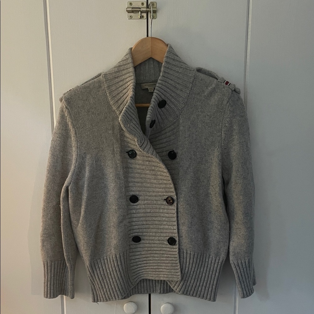 Burberry London Gray Double-Breasted Cardigan size large Cashmere Wool